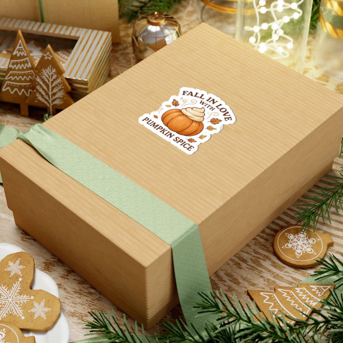 Pumpkin Spice Everything Sticker – “Fall in Love with Pumpkin Spice” Autumn Sticker with Whipped Cream Pumpkin & Leaves