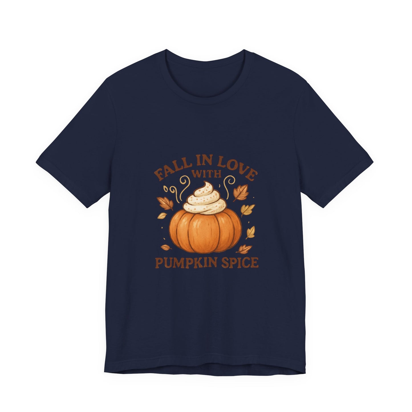 Fall in Love with Pumpkin Spice β Cute Autumn Design with Whipped Cream Pumpkin & Fall Leaves | Cozy Fall Decor or Apparel