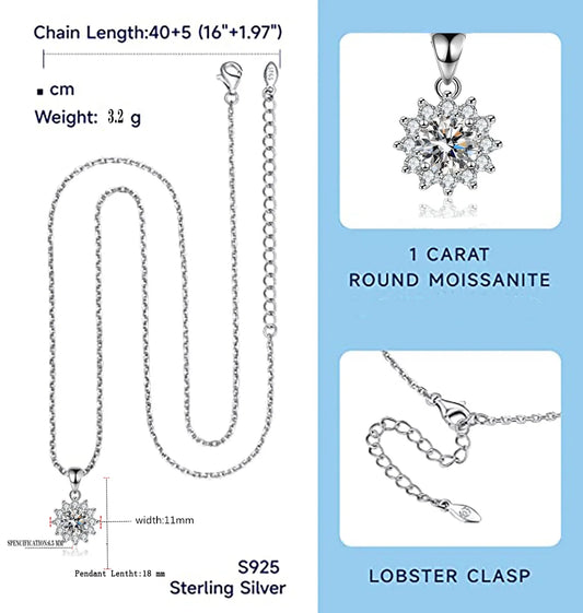 1 Carat Gorgeous Moissanite Pendant Necklaces for Women 925 Sterling Silver Necklace with Diamond 18K Plated Dainty Jewelry Product Details