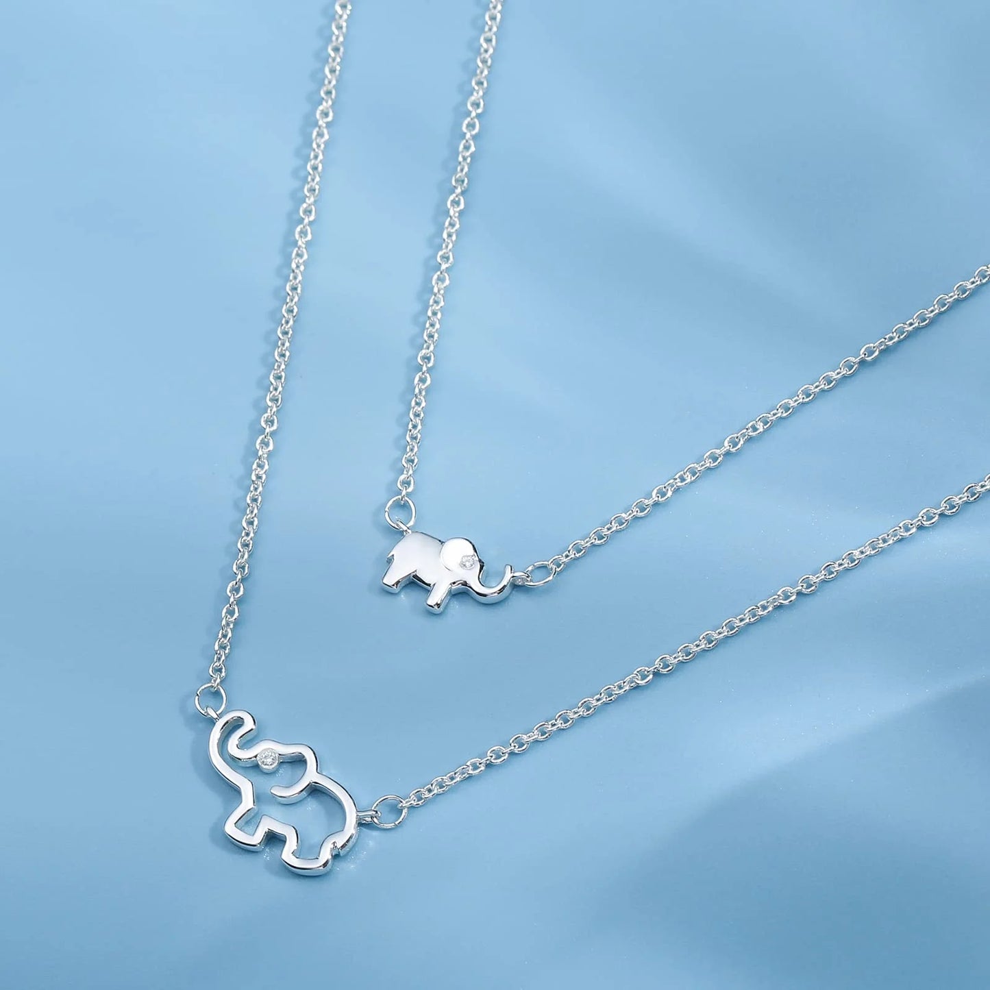 18K White Gold Plated Elephant Mother Daughter Necklace Matching Jewelry Set for Women Mom Mommy Grandma Granddaughter Pendant Chain Accessories Stuff Age Birthday Mother'S Day Jewelry Gifts