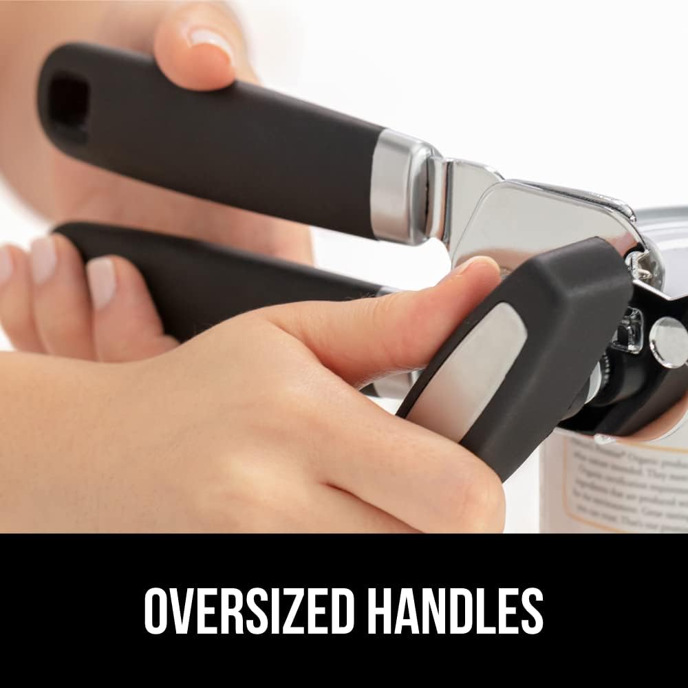 Heavy Duty Stainless Steel Smooth Edge Manual Can Opener and Bottle Openers, Soft Comfortable Handle, Oversized Handheld Turn Knob, US Designed Multifunctional Kitchen Tool, Black