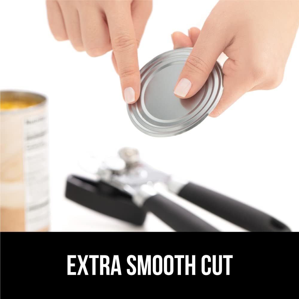 Heavy Duty Stainless Steel Smooth Edge Manual Can Opener and Bottle Openers, Soft Comfortable Handle, Oversized Handheld Turn Knob, US Designed Multifunctional Kitchen Tool, Black