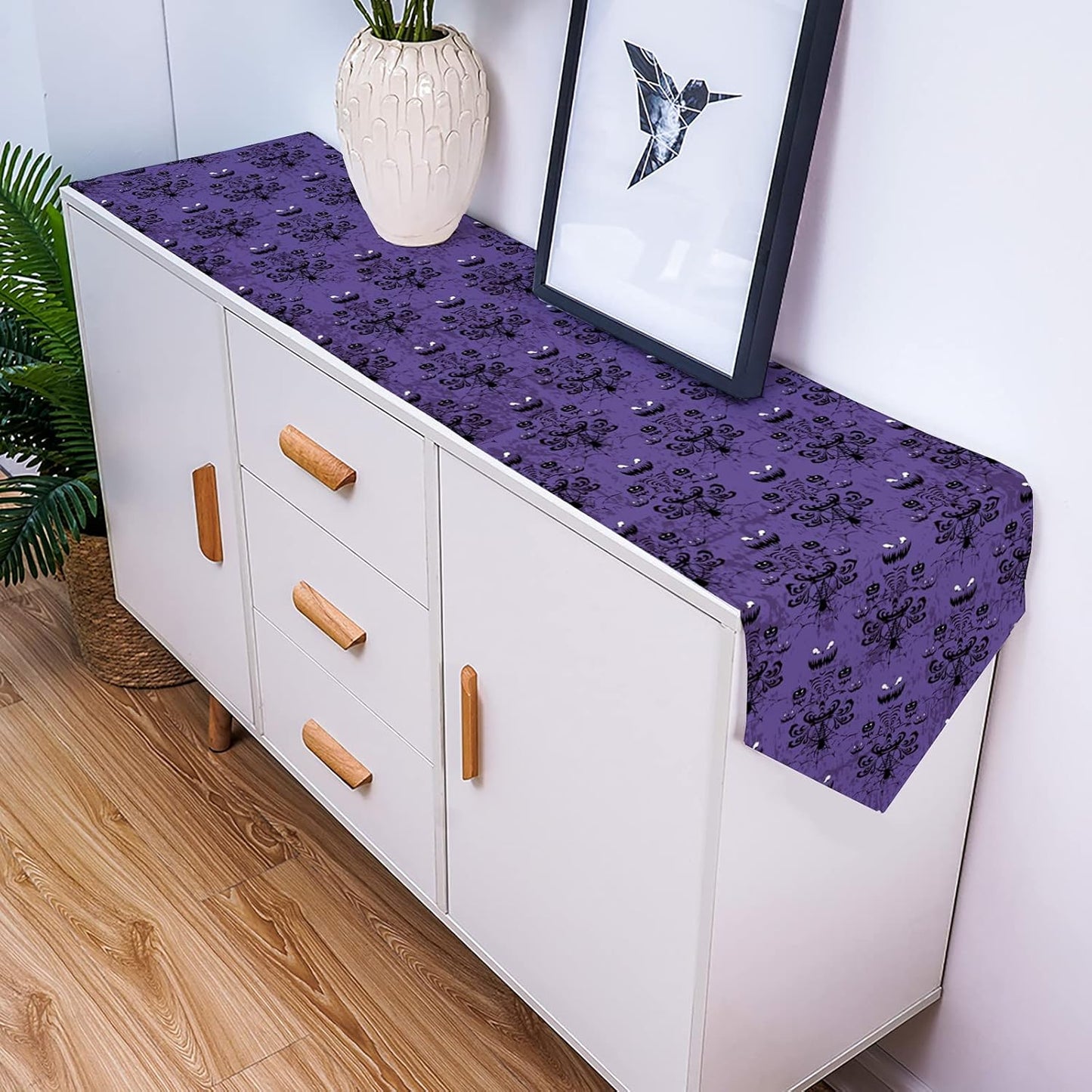 Spooky Elegance: Halloween Black Spider Web Bat Table Runner - 13 x 108 Inches Cotton Linen for Festive Home Decor