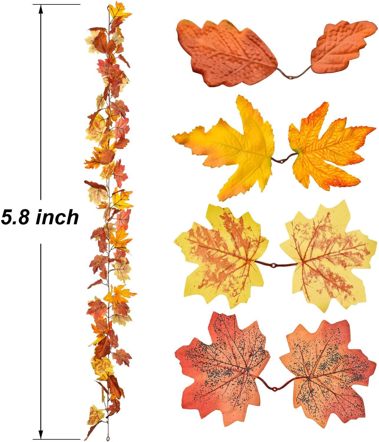 Vibrant 2 Pack Maple Leaves Fall Garland - 5.8Ft Autumn Decor for Home, Weddings, and Thanksgiving Celebrations
