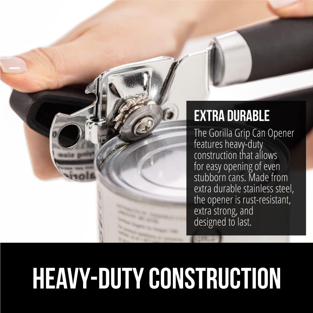 Heavy Duty Stainless Steel Smooth Edge Manual Can Opener and Bottle Openers, Soft Comfortable Handle, Oversized Handheld Turn Knob, US Designed Multifunctional Kitchen Tool, Black