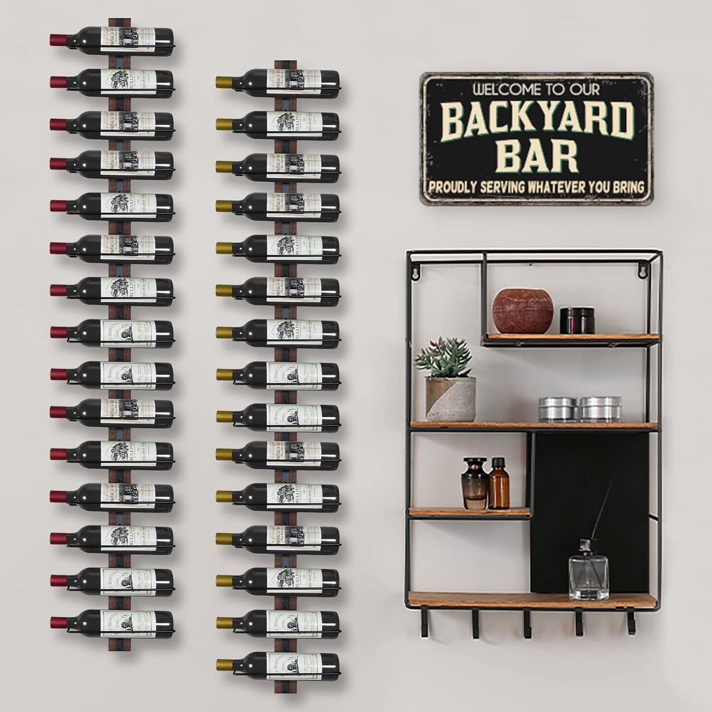 Wine Rack Wall Mounted for 24 Wine Bottles, Wood Wine Racks for Wall, Wine Holde