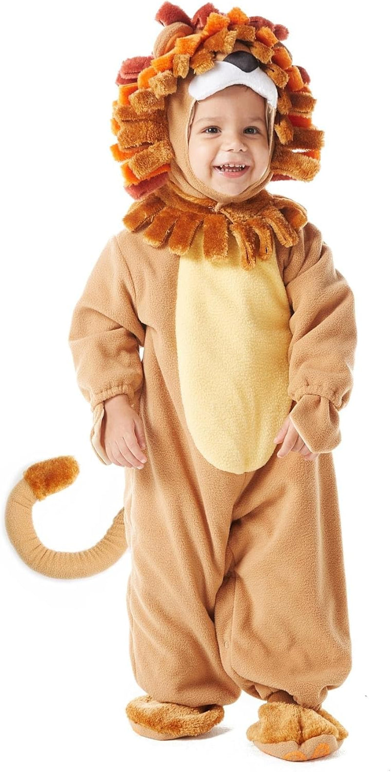 Adorable Toddler Lion Costume with Toy Zebra β Perfect for Halloween Dress-Up Parties!