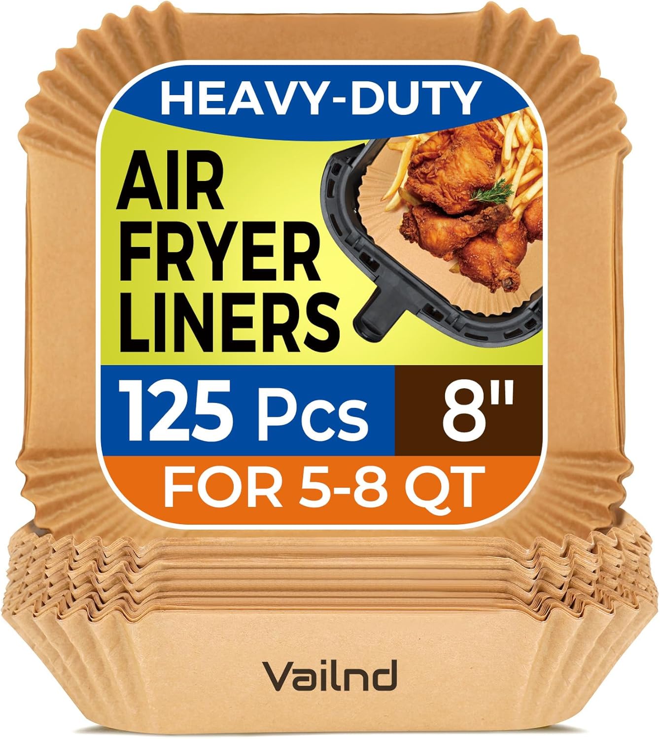 Small Air Fryer Liners Disposable, 2 QT Parchment Paper for COSORI 2.1 Qt Air Fryer, 125PCS 4.7 Inch Square Baking Paper Sheets for Mini Airfryer Basket