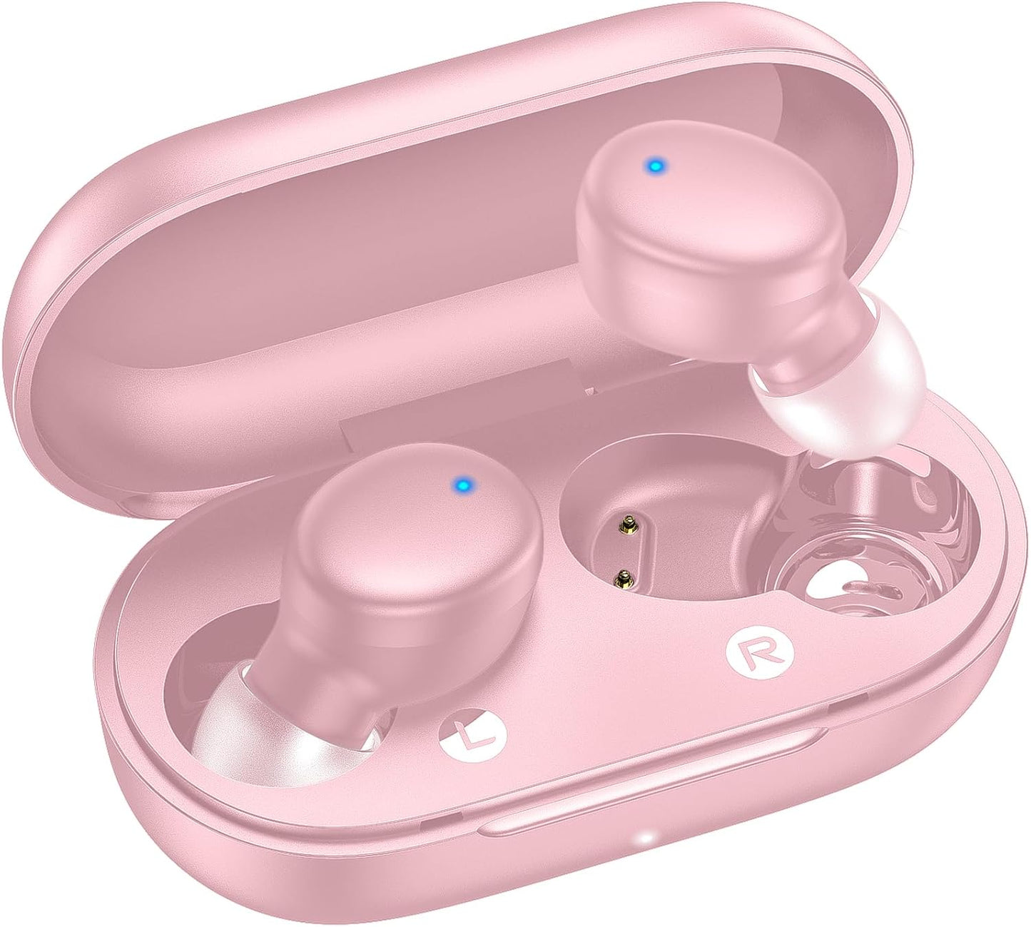 Wireless Earbuds Bluetooth 5.3 in Ear Buds Light Weight Headphones,Deep Bass Sound,Built in Mics Headset,Clear Calls Earphones for Sports Workout Glossy Bight Pink