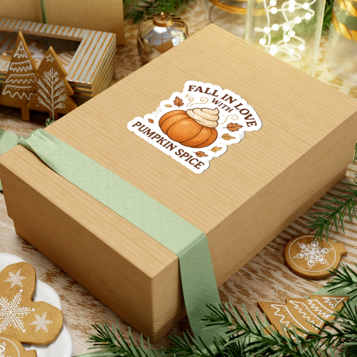 Pumpkin Spice Everything Sticker – “Fall in Love with Pumpkin Spice” Autumn Sticker with Whipped Cream Pumpkin & Leaves