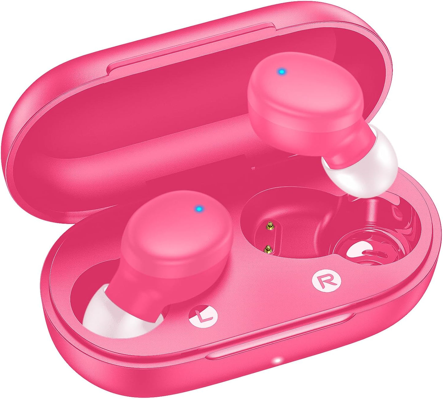 Wireless Earbuds Bluetooth 5.3 in Ear Buds Light Weight Headphones,Deep Bass Sound,Built in Mics Headset,Clear Calls Earphones for Sports Workout Glossy Bight Pink
