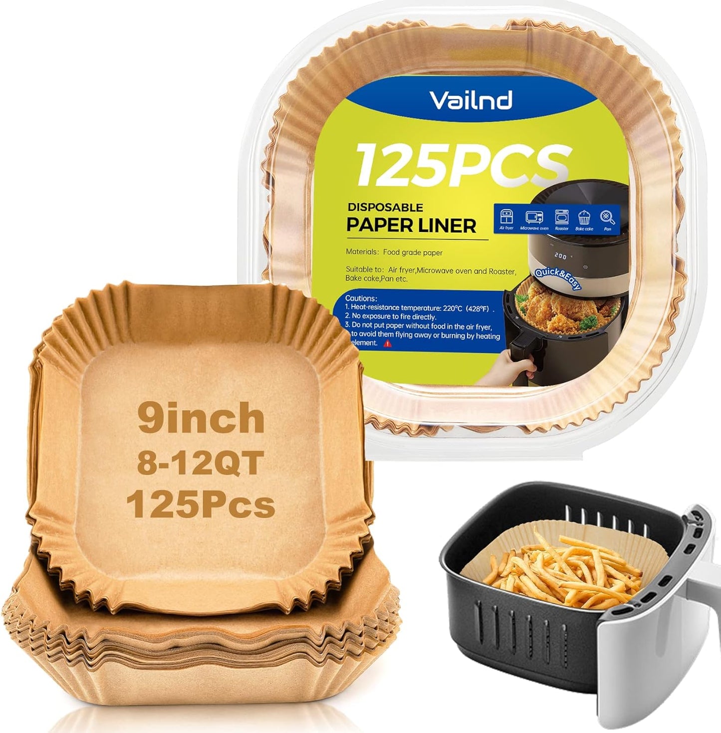 Small Air Fryer Liners Disposable, 2 QT Parchment Paper for COSORI 2.1 Qt Air Fryer, 125PCS 4.7 Inch Square Baking Paper Sheets for Mini Airfryer Basket