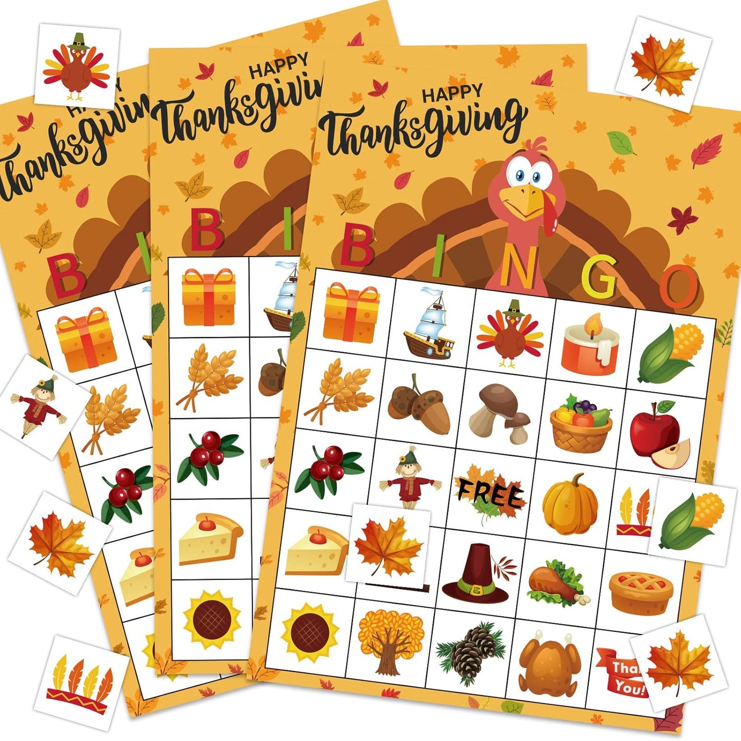 Thanksgiving Bingo Game - Fun for Families and Toddlers, Perfect for Classroom Parties with 24 Player Cards!