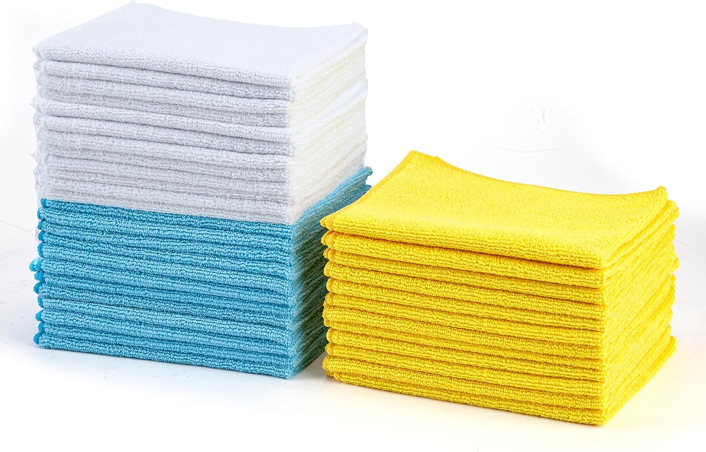 Microfiber Cleaning Cloths, Non-Abrasive, Reusable and Washable, Pack of 48, Blue/White/Yellow, 16" X 12"