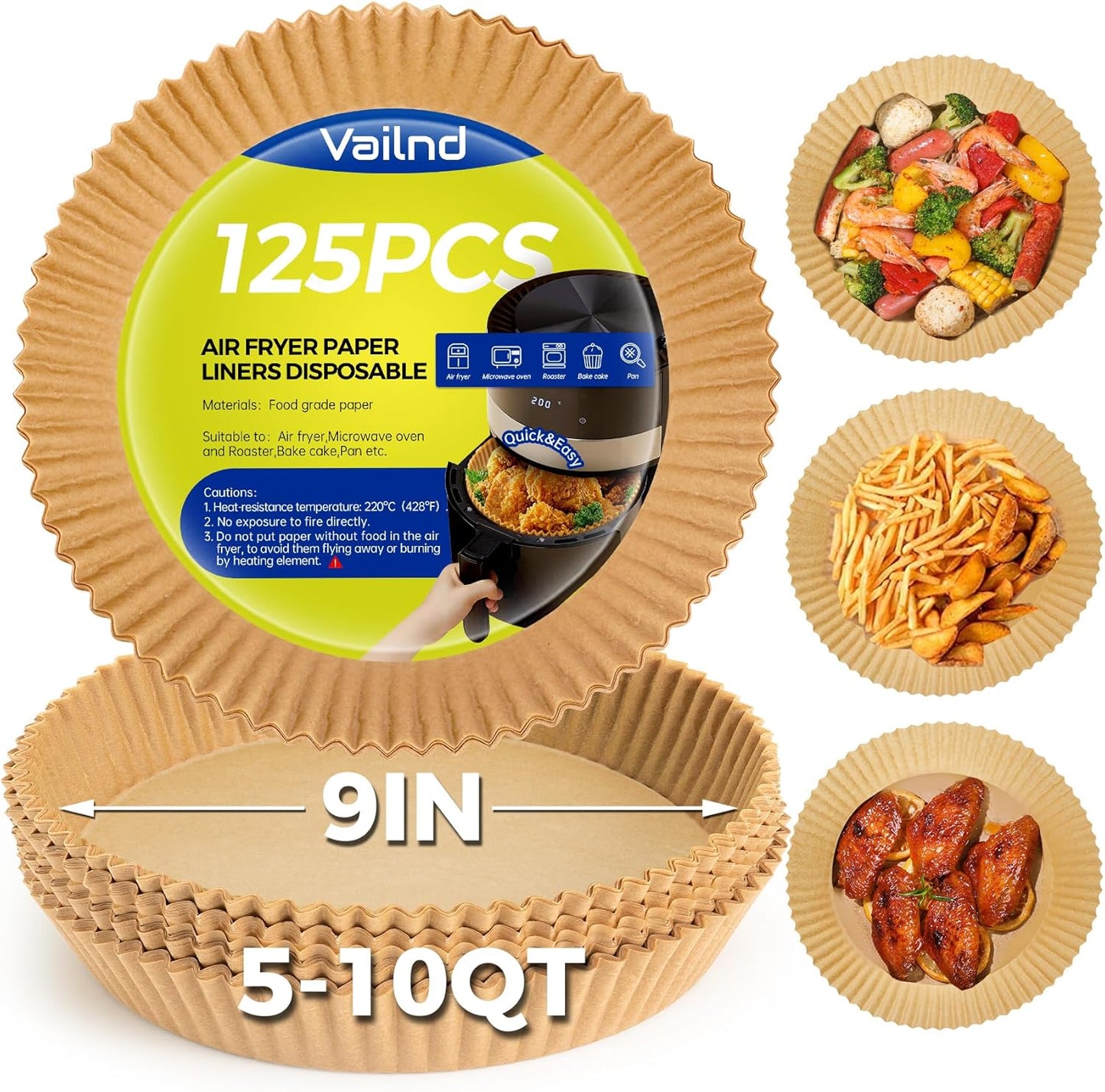 Small Air Fryer Liners Disposable, 2 QT Parchment Paper for COSORI 2.1 Qt Air Fryer, 125PCS 4.7 Inch Square Baking Paper Sheets for Mini Airfryer Basket