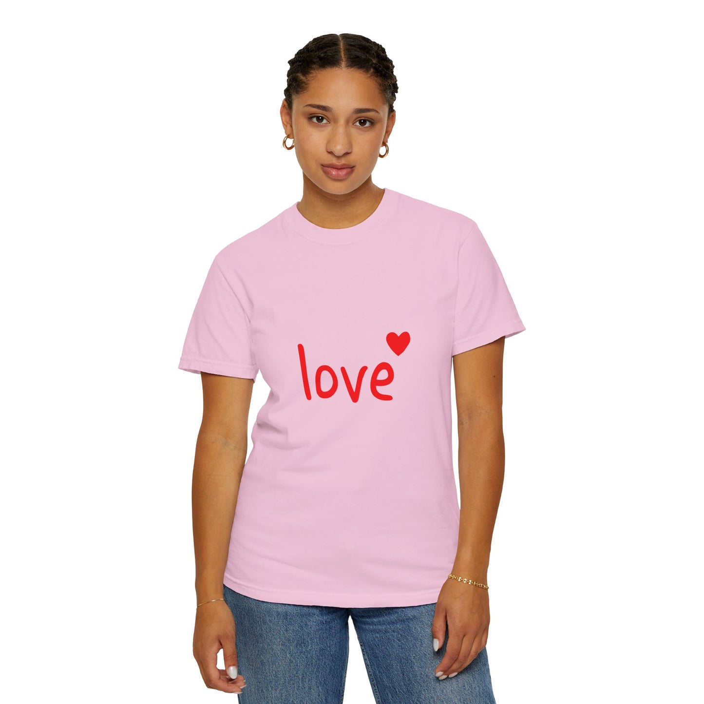 LOVE T-Shirt with Red Heart – Unisex Garment-Dyed Comfort Colors Tee | Valentine’s Day Shirt, Romantic Gift, Minimalist Design