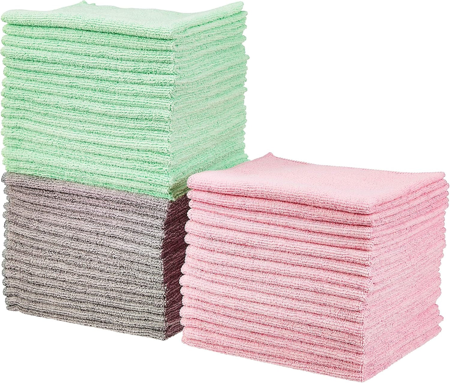 Microfiber Cleaning Cloths, Non-Abrasive, Reusable and Washable, Pack of 48, Blue/White/Yellow, 16" X 12"