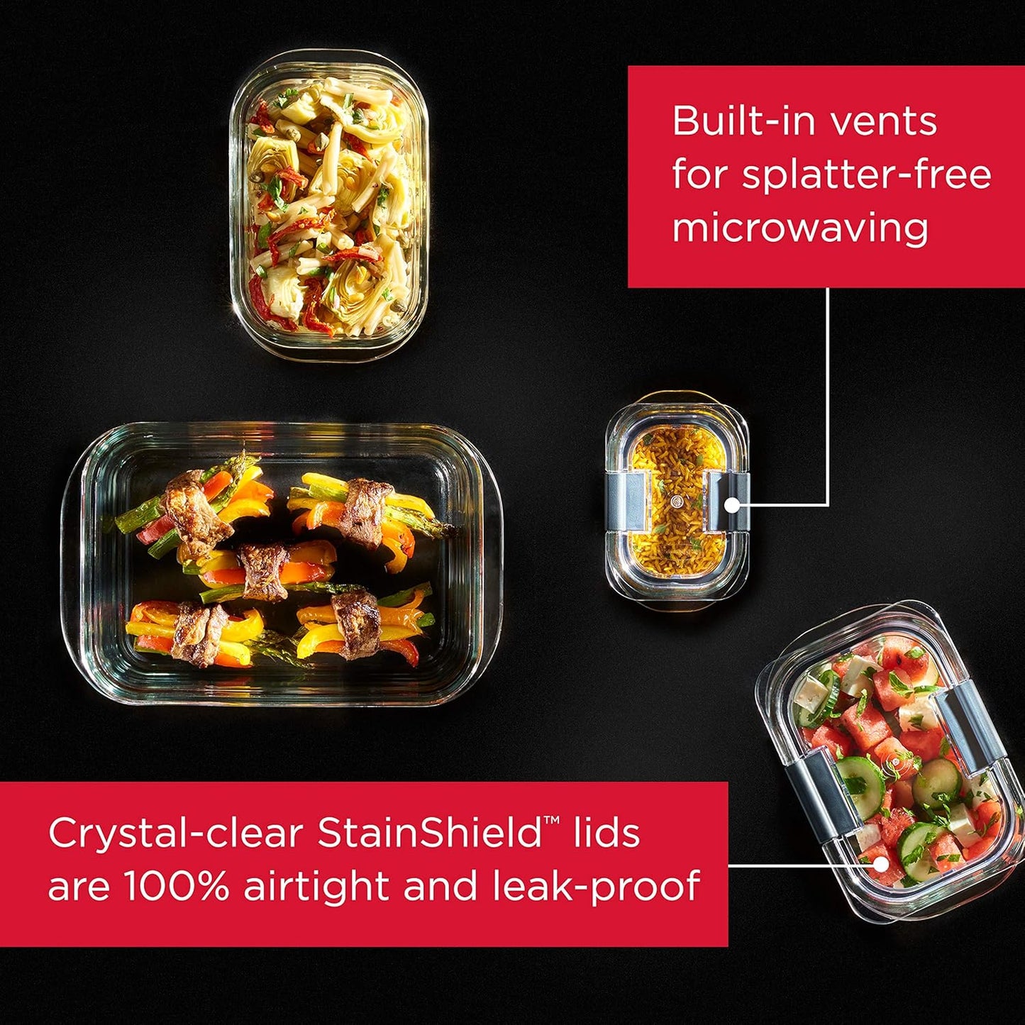 Brilliance Glass Food Storage Containers, 8 Cup, Set of 2, Bpa-Free, Leak-Proof, Clear