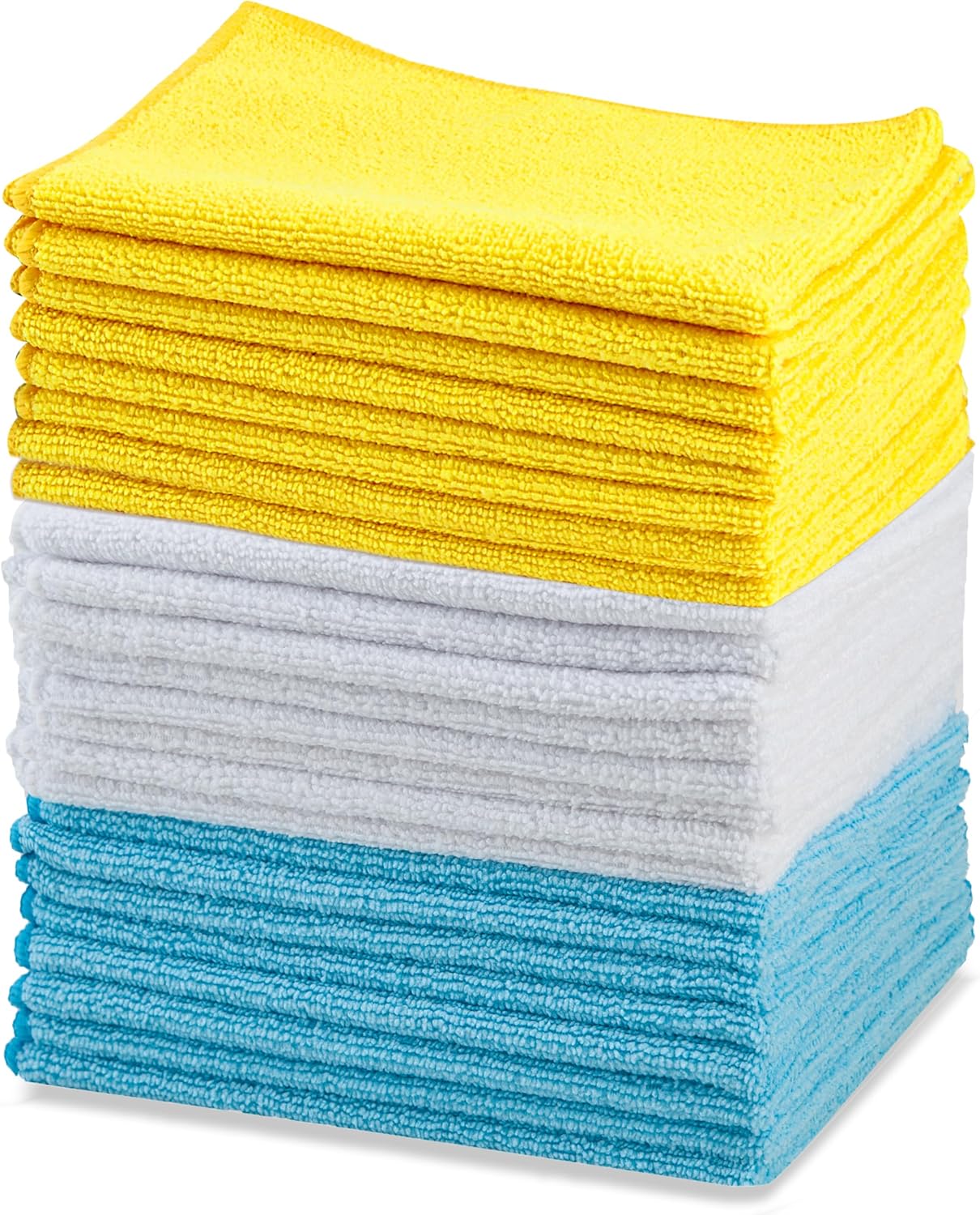 Microfiber Cleaning Cloths, Non-Abrasive, Reusable and Washable, Pack of 48, Blue/White/Yellow, 16" X 12"