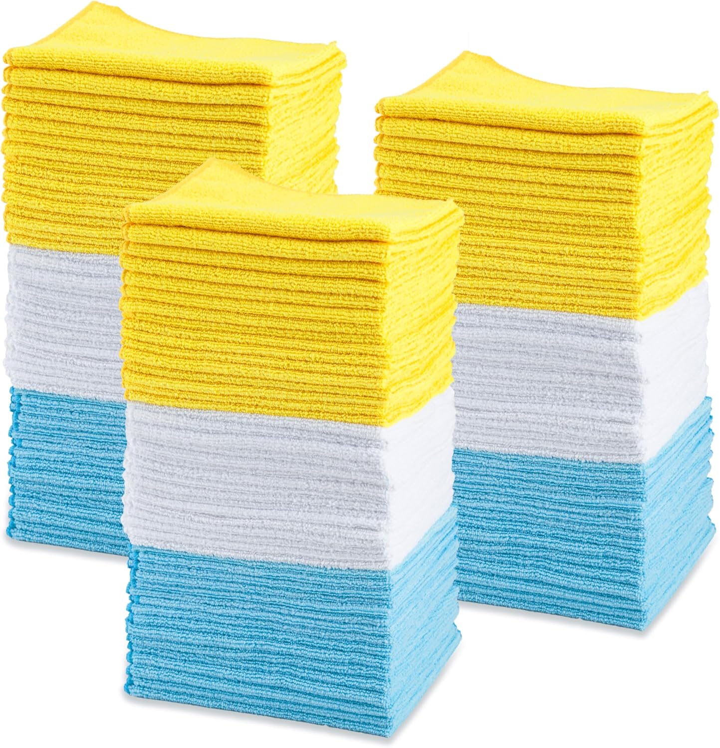 Microfiber Cleaning Cloths, Non-Abrasive, Reusable and Washable, Pack of 48, Blue/White/Yellow, 16" X 12"