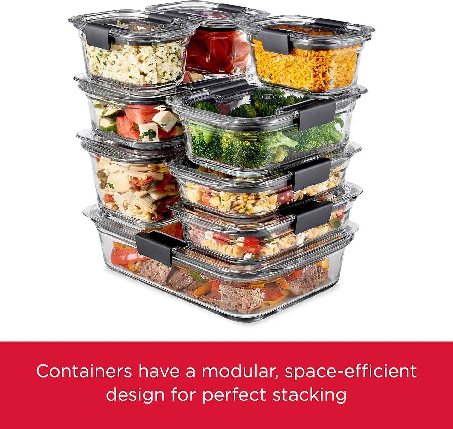 Brilliance Glass Food Storage Containers, 8 Cup, Set of 2, Bpa-Free, Leak-Proof, Clear