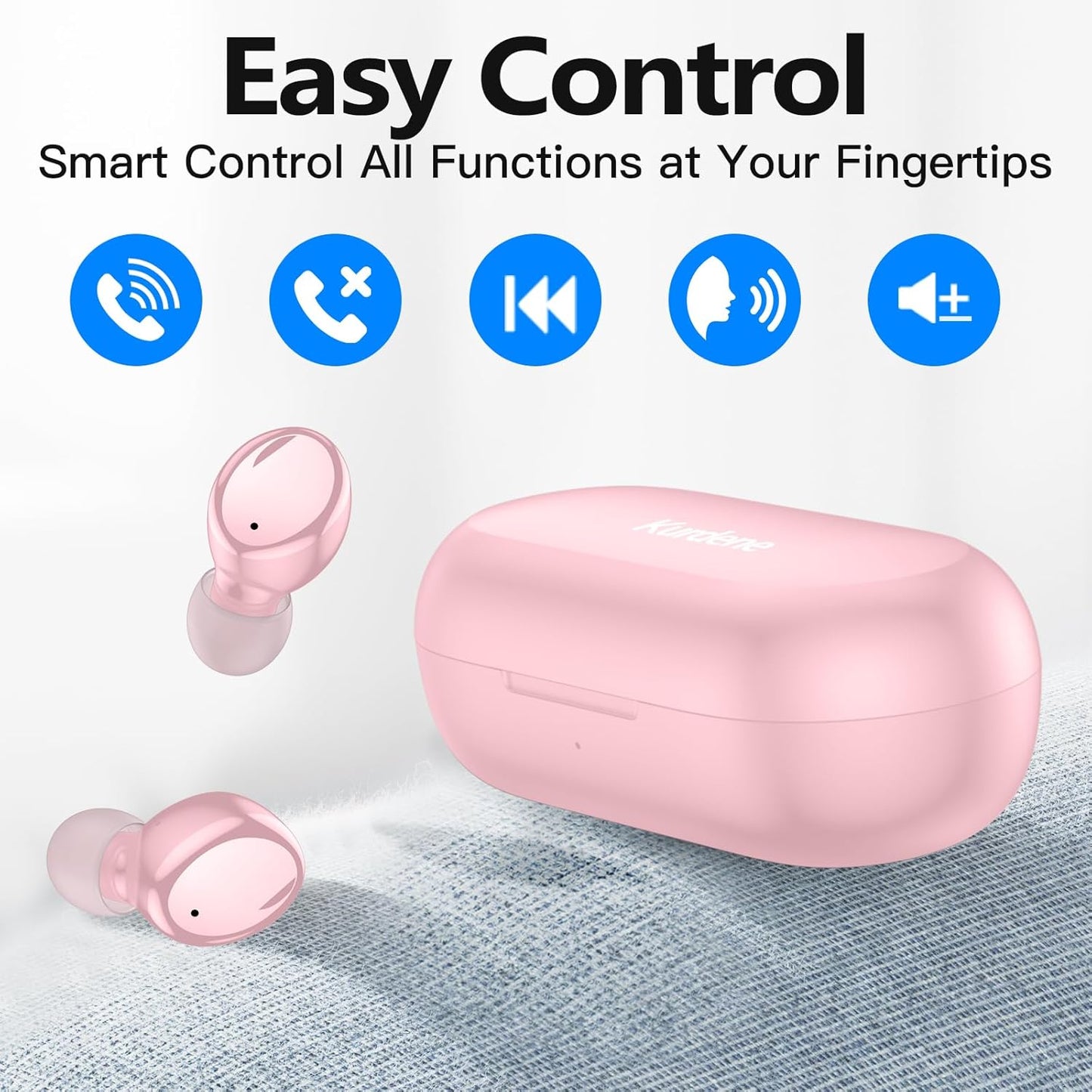 Wireless Earbuds Bluetooth 5.3 in Ear Buds Light Weight Headphones,Deep Bass Sound,Built in Mics Headset,Clear Calls Earphones for Sports Workout Glossy Bight Pink