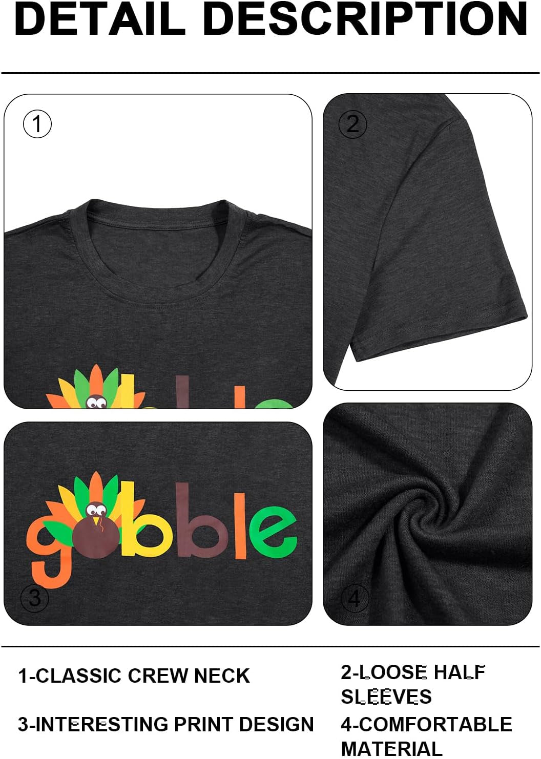 Funny Thanksgiving Gobble Shirt for Women - Cute Turkey Graphic Tee for Fall Celebrations