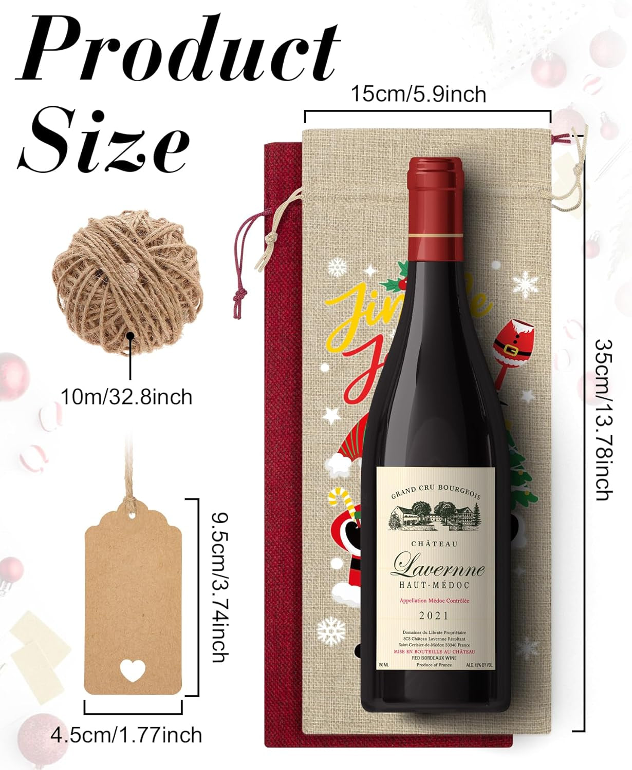 24Pcs Burlap Wine Bags Christmas Wine Gift Bags for Bottles Gifts, Christmas Bottle Bag with Drawstring Holiday Bag, Xmas Bottle Covers for Xmas New Year Holiday Party Decor