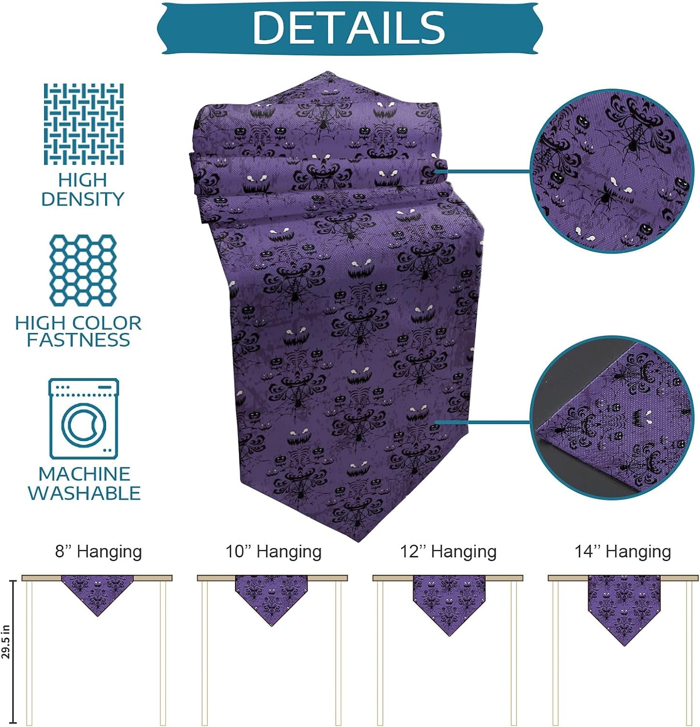 Spooky Elegance: Halloween Black Spider Web Bat Table Runner - 13 x 108 Inches Cotton Linen for Festive Home Decor