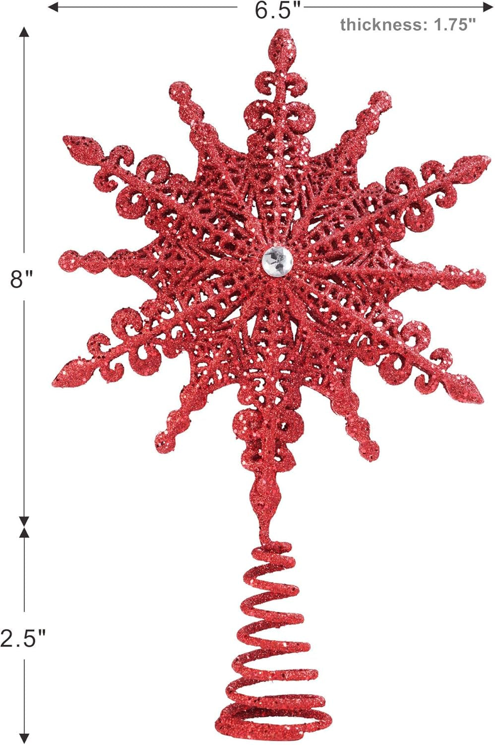 8 Inch Red Glittered Filigree Christmas Star Tree Topper Star/Home Décor Ornaments (Red)