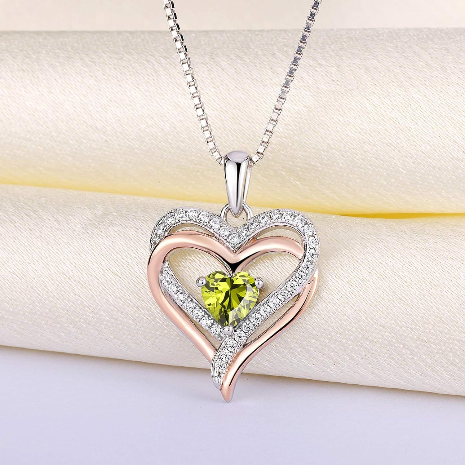 925 Sterling Silver Heart Necklace for Women Double Love Heart Pendant Birthstone Jewelry for Mom
