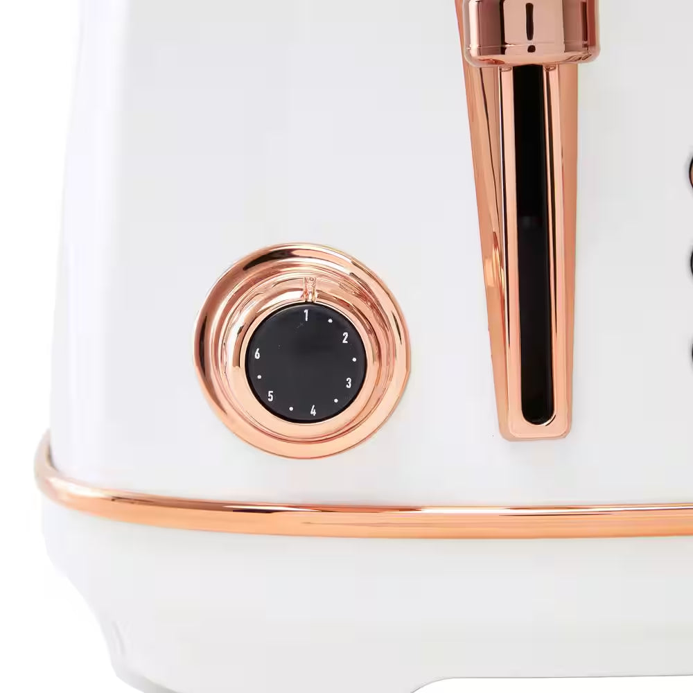 Heritage 1500-Watt 4-Slice Ivory and Copper Wide Slot Retro Toaster with Removable Crumb Tray and Browning Control