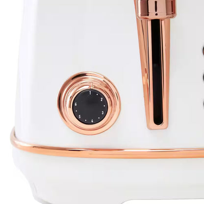 Heritage 1500-Watt 4-Slice Ivory and Copper Wide Slot Retro Toaster with Removable Crumb Tray and Browning Control