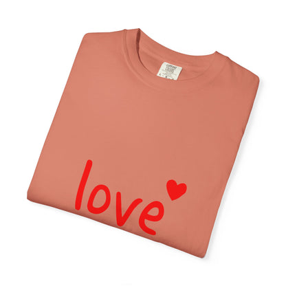 LOVE T-Shirt with Red Heart – Unisex Garment-Dyed Comfort Colors Tee | Valentine’s Day Shirt, Romantic Gift, Minimalist Design