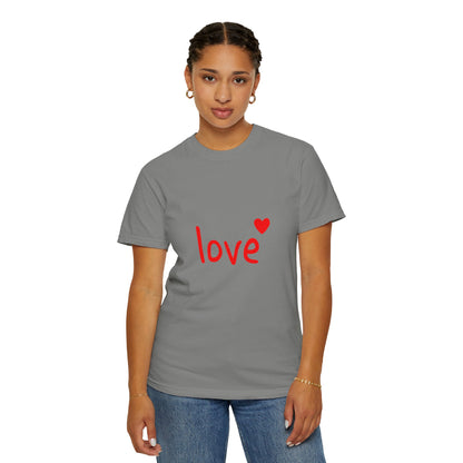 LOVE T-Shirt with Red Heart – Unisex Garment-Dyed Comfort Colors Tee | Valentine’s Day Shirt, Romantic Gift, Minimalist Design