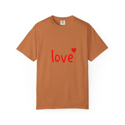 LOVE T-Shirt with Red Heart – Unisex Garment-Dyed Comfort Colors Tee | Valentine’s Day Shirt, Romantic Gift, Minimalist Design