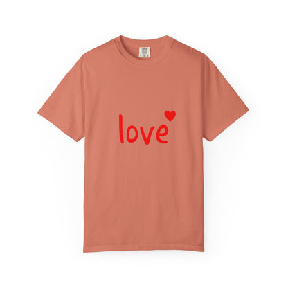 LOVE T-Shirt with Red Heart – Unisex Garment-Dyed Comfort Colors Tee | Valentine’s Day Shirt, Romantic Gift, Minimalist Design
