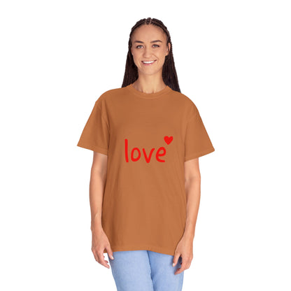 LOVE T-Shirt with Red Heart – Unisex Garment-Dyed Comfort Colors Tee | Valentine’s Day Shirt, Romantic Gift, Minimalist Design
