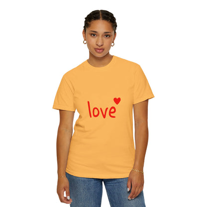 LOVE T-Shirt with Red Heart – Unisex Garment-Dyed Comfort Colors Tee | Valentine’s Day Shirt, Romantic Gift, Minimalist Design