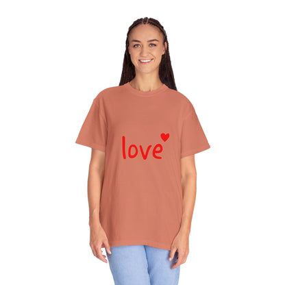 LOVE T-Shirt with Red Heart – Unisex Garment-Dyed Comfort Colors Tee | Valentine’s Day Shirt, Romantic Gift, Minimalist Design