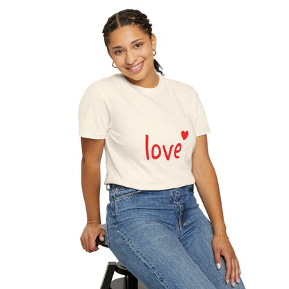 LOVE T-Shirt with Red Heart – Unisex Garment-Dyed Comfort Colors Tee | Valentine’s Day Shirt, Romantic Gift, Minimalist Design
