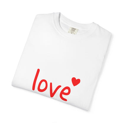 LOVE T-Shirt with Red Heart – Unisex Garment-Dyed Comfort Colors Tee | Valentine’s Day Shirt, Romantic Gift, Minimalist Design