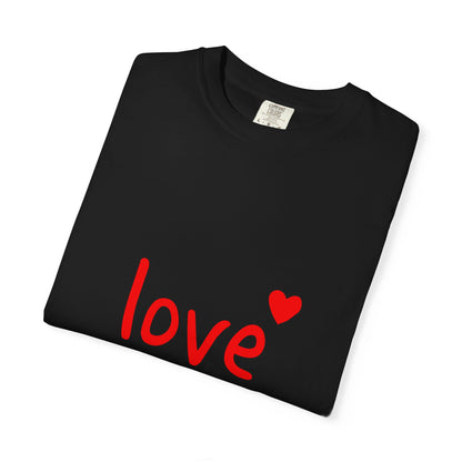 LOVE T-Shirt with Red Heart – Unisex Garment-Dyed Comfort Colors Tee | Valentine’s Day Shirt, Romantic Gift, Minimalist Design