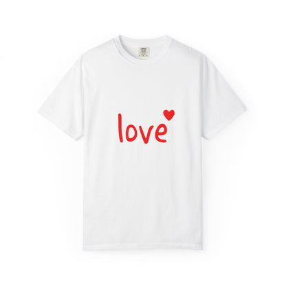 LOVE T-Shirt with Red Heart – Unisex Garment-Dyed Comfort Colors Tee | Valentine’s Day Shirt, Romantic Gift, Minimalist Design