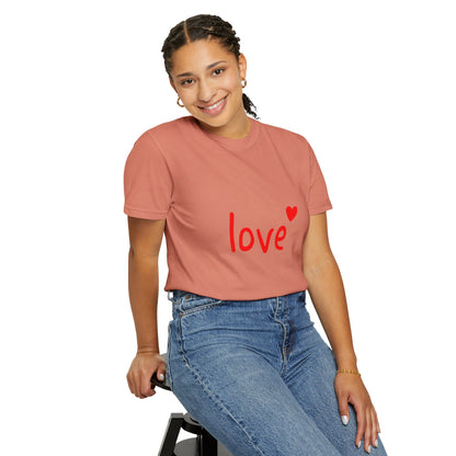 LOVE T-Shirt with Red Heart – Unisex Garment-Dyed Comfort Colors Tee | Valentine’s Day Shirt, Romantic Gift, Minimalist Design
