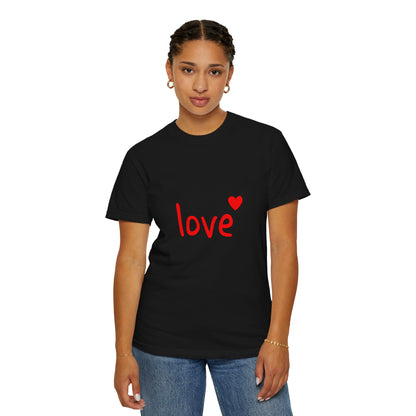 LOVE T-Shirt with Red Heart – Unisex Garment-Dyed Comfort Colors Tee | Valentine’s Day Shirt, Romantic Gift, Minimalist Design