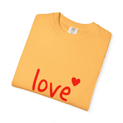 LOVE T-Shirt with Red Heart – Unisex Garment-Dyed Comfort Colors Tee | Valentine’s Day Shirt, Romantic Gift, Minimalist Design