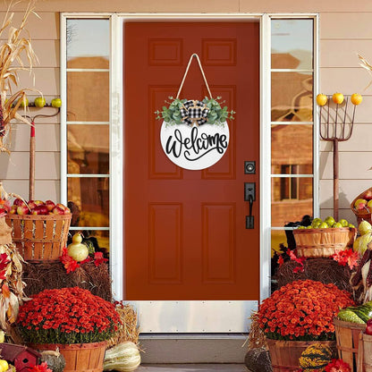 Charming Rustic Welcome Sign Wreath for Front Door - Spring Farmhouse Decor for Outdoor Home Elegance