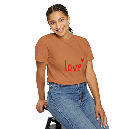 LOVE T-Shirt with Red Heart – Unisex Garment-Dyed Comfort Colors Tee | Valentine’s Day Shirt, Romantic Gift, Minimalist Design