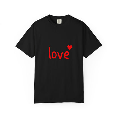 LOVE T-Shirt with Red Heart – Unisex Garment-Dyed Comfort Colors Tee | Valentine’s Day Shirt, Romantic Gift, Minimalist Design